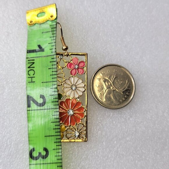 Rectangular Floral Earrings Filigree style with Multicolored flowers - Picture 11 of 12